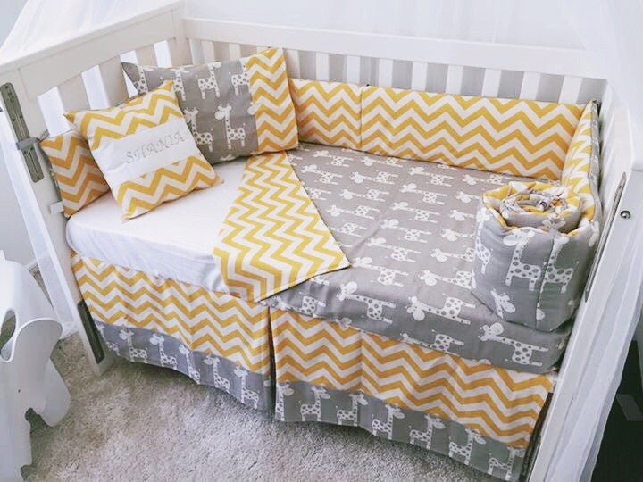 grey cot bumper set