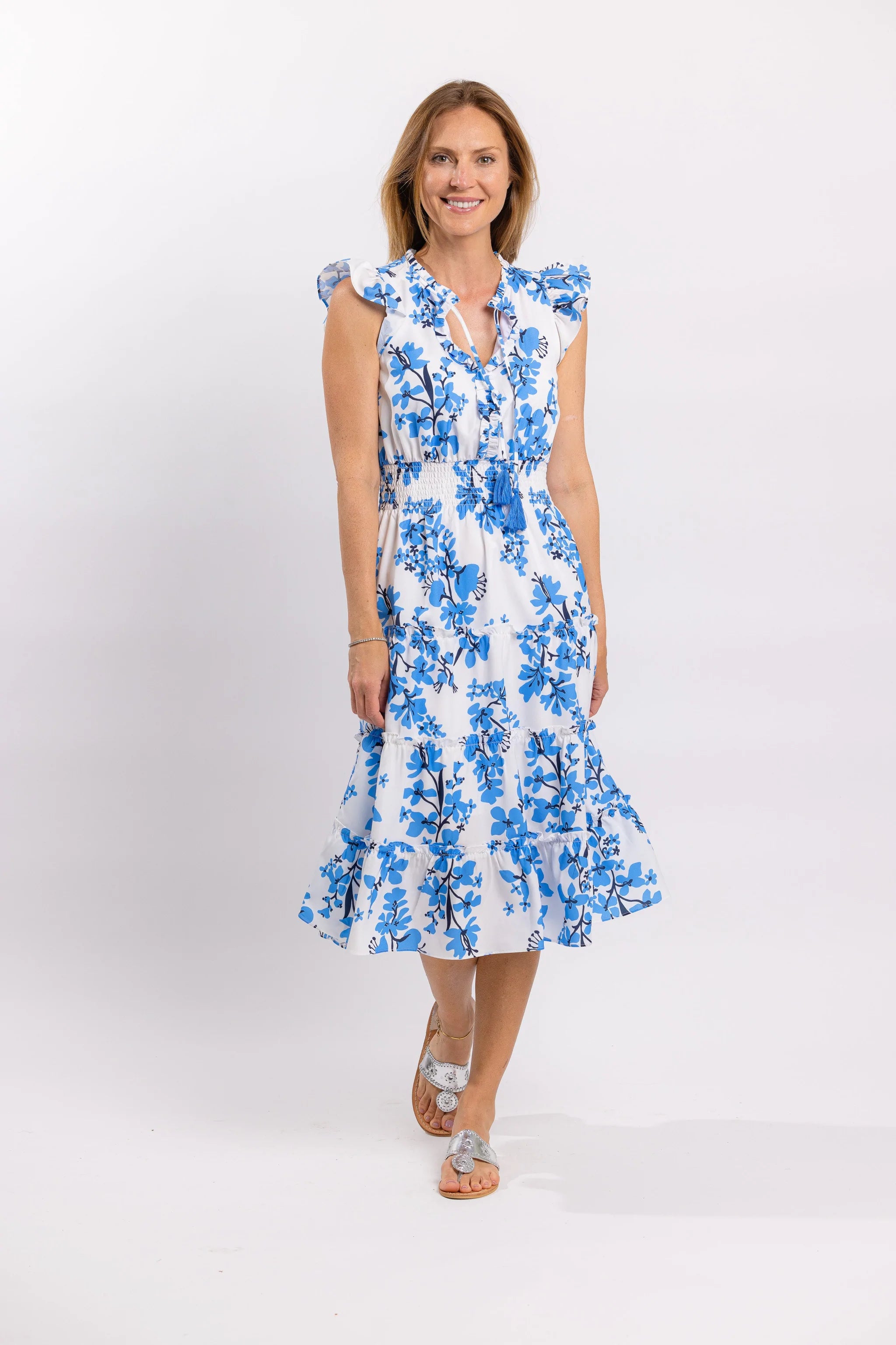 Blue Vines Flutter Midi Dress