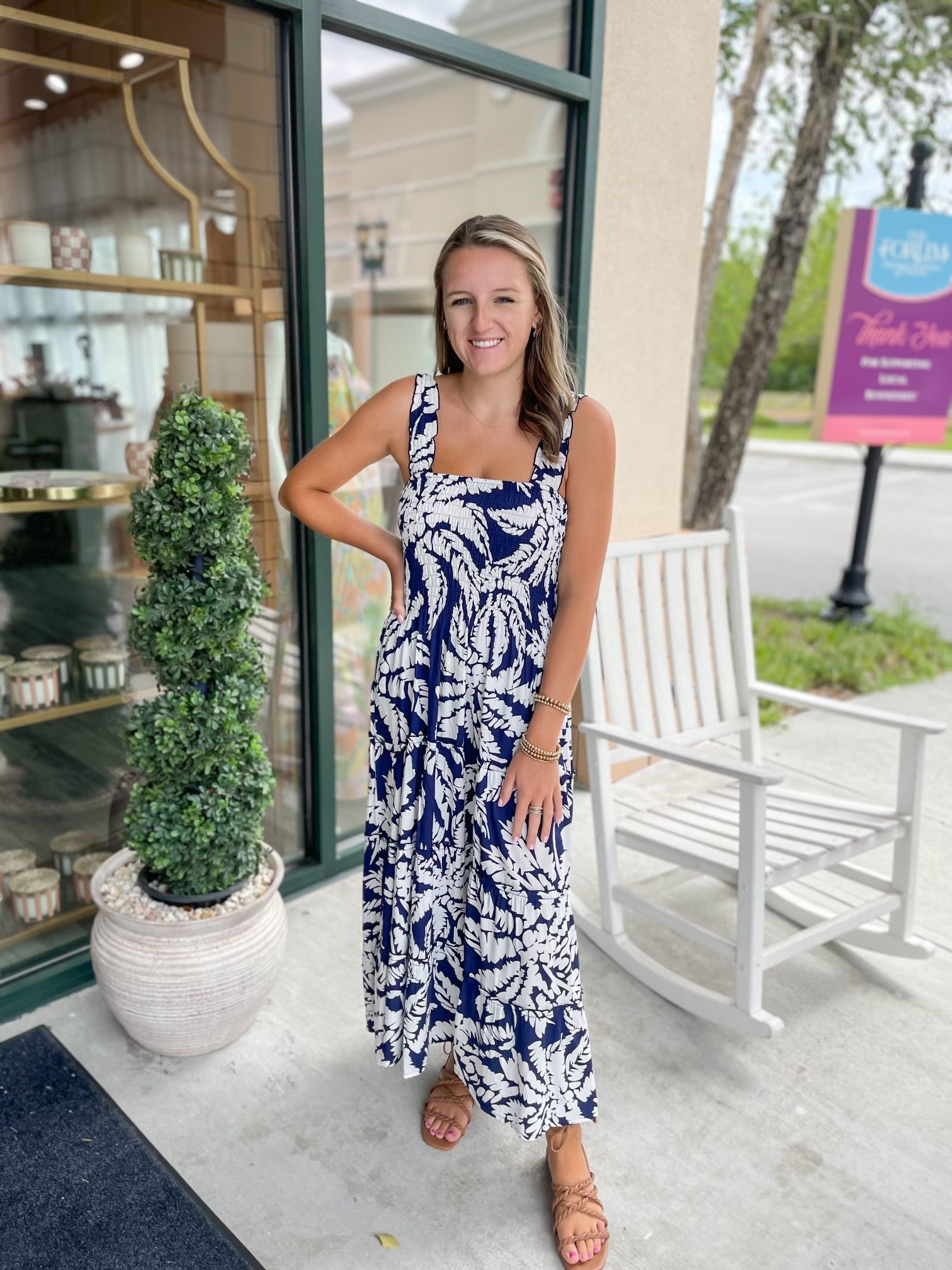Lucy Midi Dress in Navy Jungle