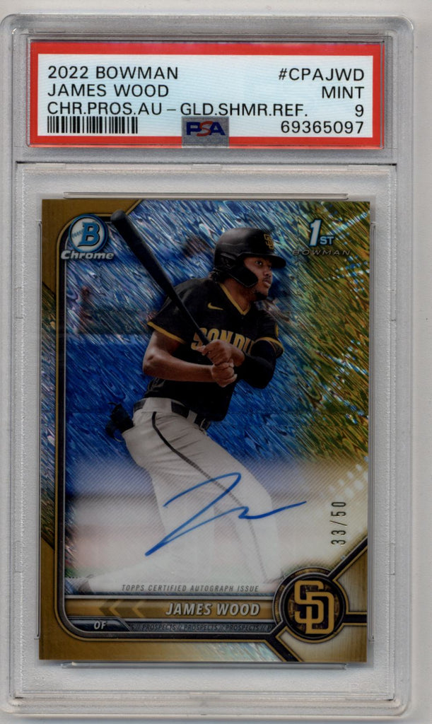 James Wood 2022 Bowman Chrome Prospects Gold Shimmer Auto 33/50