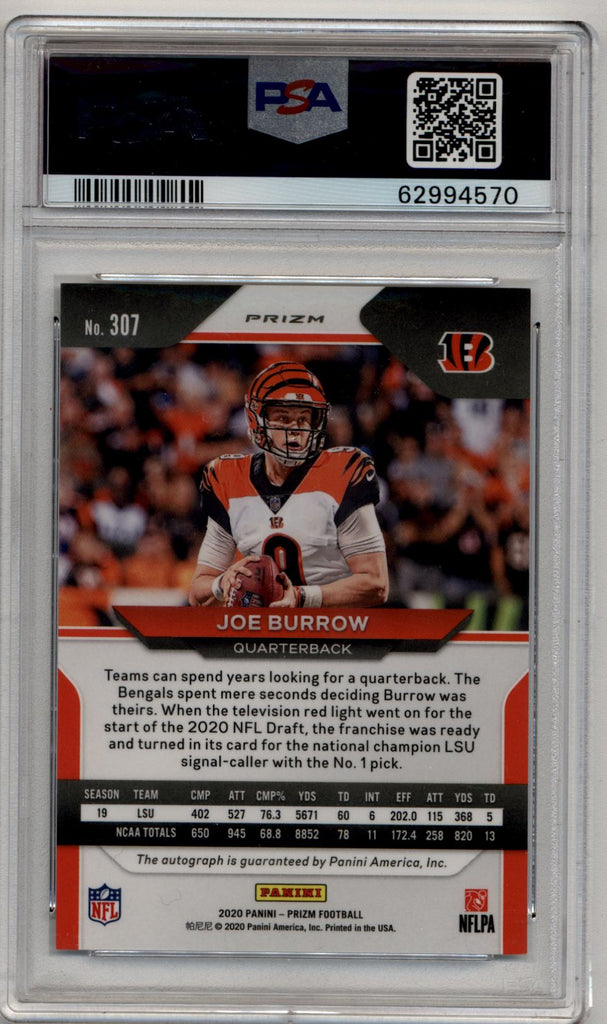 Joe Burrow 2020 Panini Prizm Rookie Auto 307 Psa 10 Gem Mint Three Stars Sportscards 