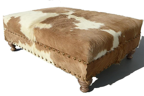 Custom Cowhide Ottoman Beige White Cowhides Direct