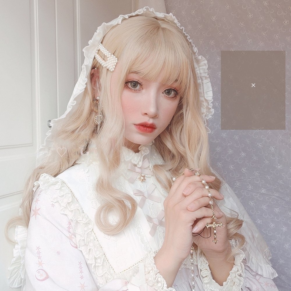 Lolita Blonde Wave Wig With Bangs Cosplay Synthetic Wig Imstyle-wigs