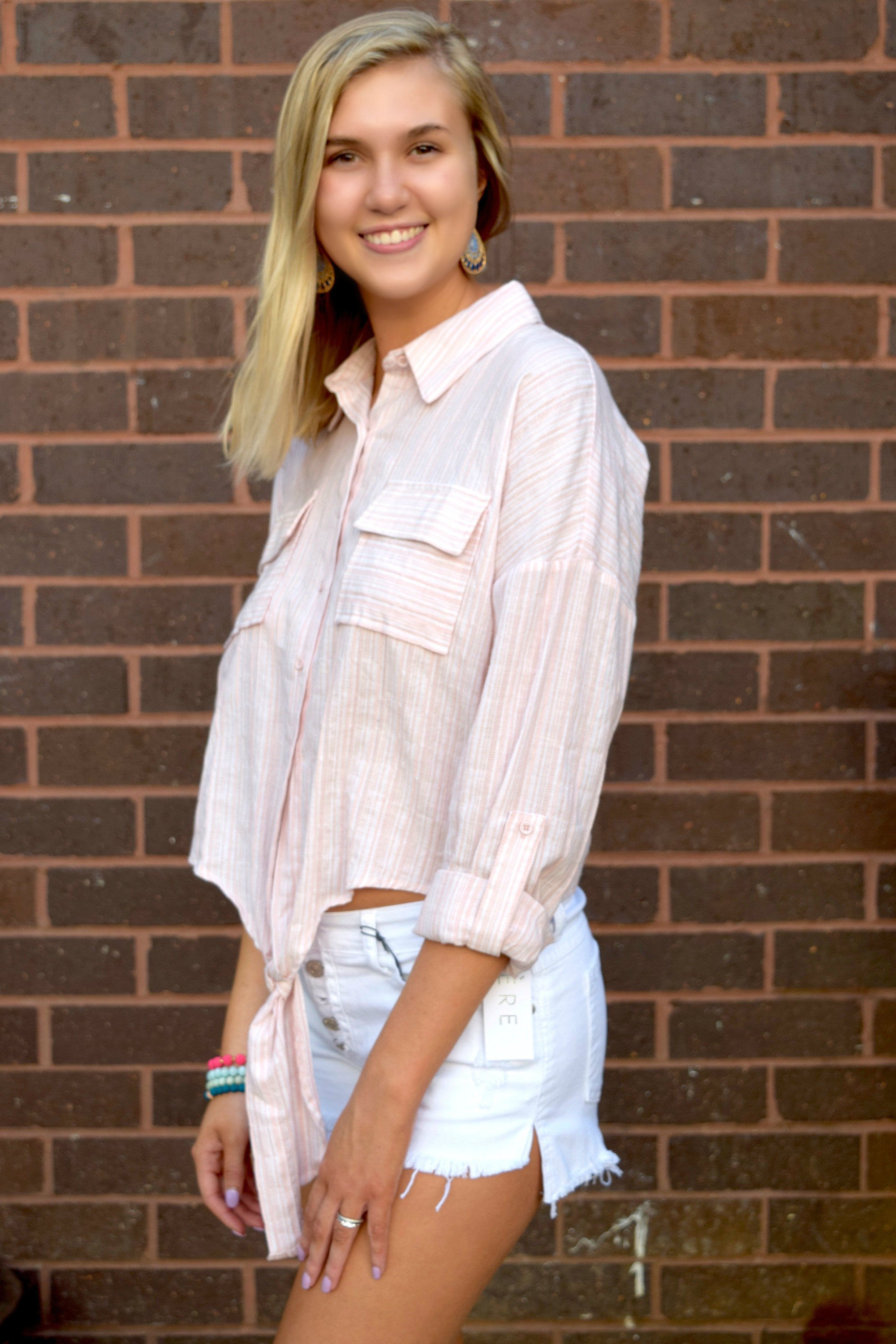 FASHIONABLY LATE PINK STRIPED BLOUSE