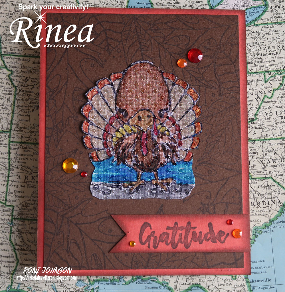 Rinea Foiled Papers Alcohol Ink Thanksgiving Card with Roni