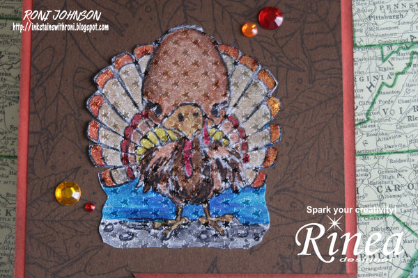 Rinea Foiled Papers Alcohol Ink Thanksgiving Card with Roni
