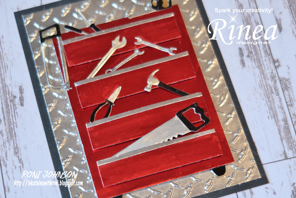 Father's Day Tool Box Card using Rinea Foiled Papers by Roni Johnson