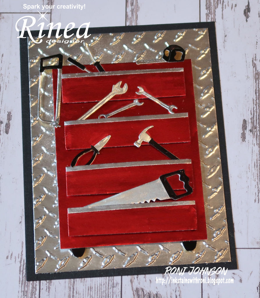 Father's Day Tool Box Card using Rinea Foiled Papers by Roni Johnson