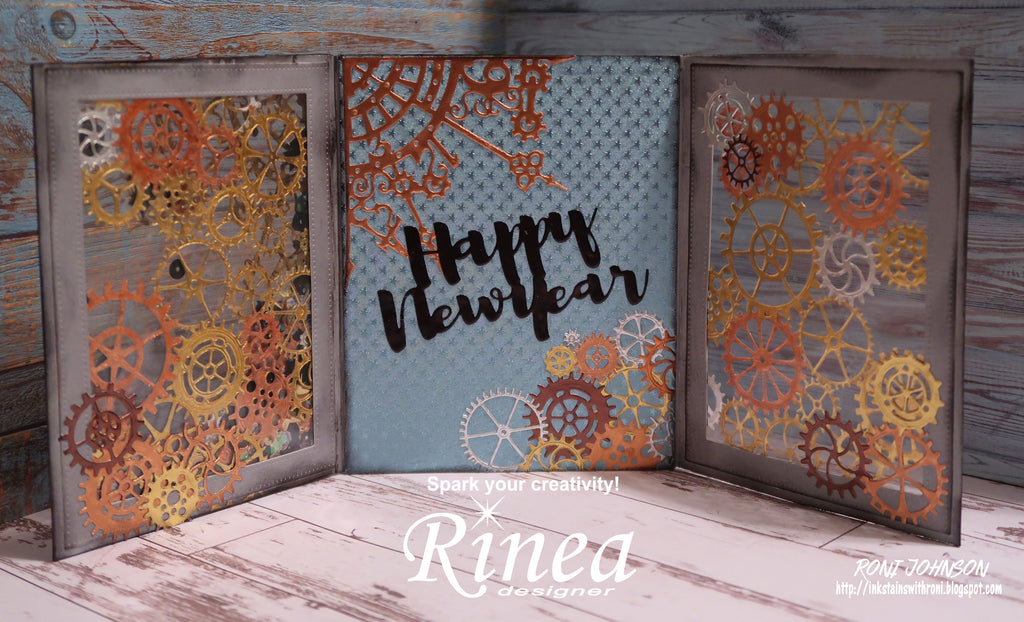 Rinea Foiled Paper Steampunk 2020 New Years card with Roni
