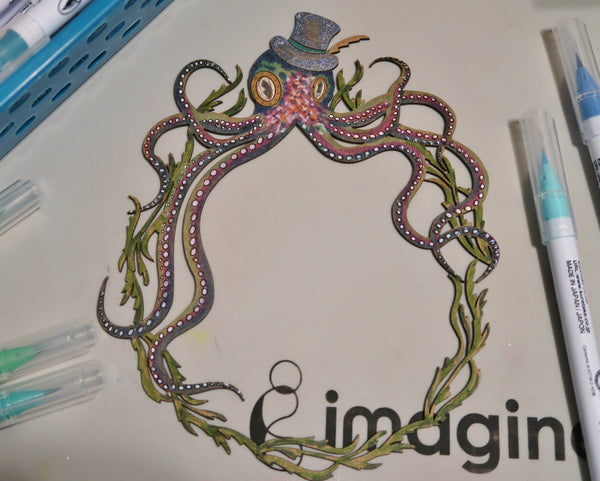 Rinea Foiled Paper Steampunk Octopus Magnet by Roni Johnson