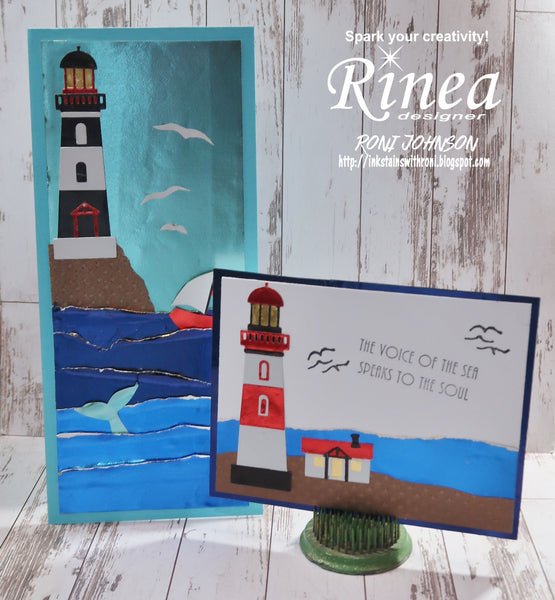 Rinea Foiled Paper Lighthouse Seascape Cards by Roni Johnson