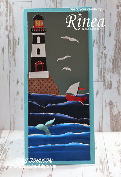 Rinea Foiled Paper Lighthouse Seascape Cards by Roni Johnson