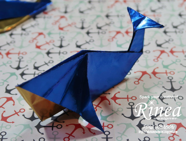 Rinea Foiled Paper Origami Cobalt Whale with Roni Johnson
