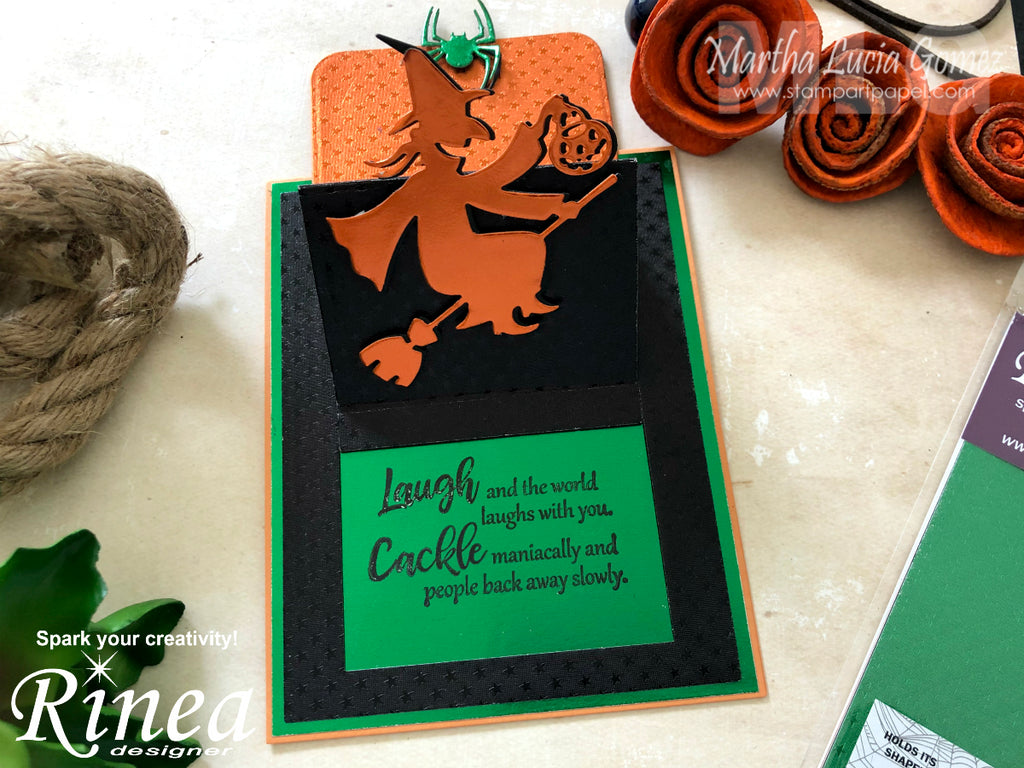 Slider Halloween Card using Rinea Foiled Paper by Martha Lucia