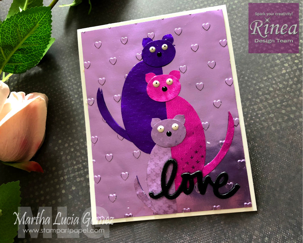 Cat's Family Card using Rinea Foiled Paper