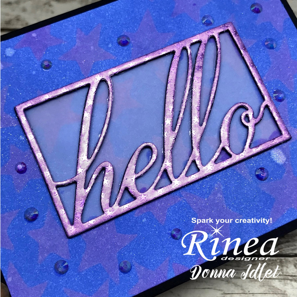 Hello card using Rinea foiled paper