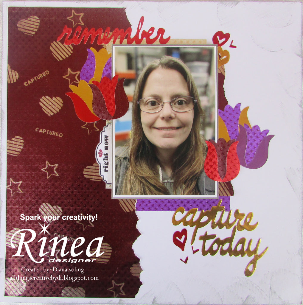 Scrapbook Layout With Rinea Foiled Paper and Ghost Ink