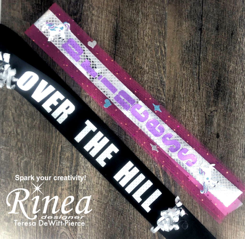 Ribbon sashes with Rinea foiled paper