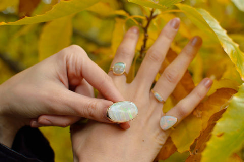 autmn leave opal rings
