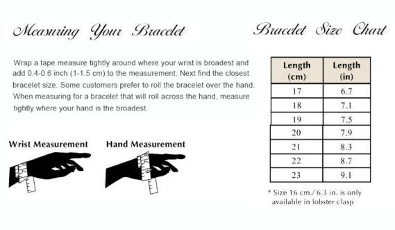 bracelet measuring . Please be measured by a jeweler if you do not know your ring size. If you have any further questions about ring sizing, please get in touch with me through my shop. The best way to get your ring size, other than having a jeweler measure your finger, is to measure the inside diameter of an existing, well-fitting ring. This needs to be done very specifically, to the fraction of the millimeter. Our rings sizes are US standard sizes.