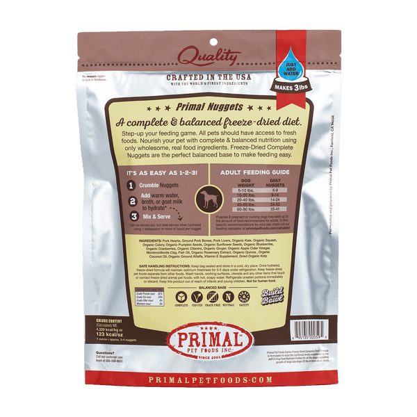 Primal Raw Freeze Dried Pork Nuggets Dog Food