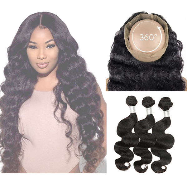 360° Lace Frontal Body Wave 3 Bundles1b Sapphire Virgin Hair 