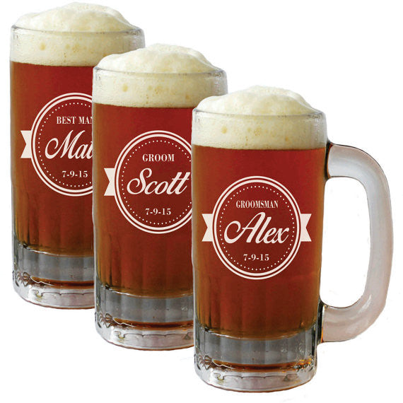 Custom Etched Beer Mugs - Wedding or other event