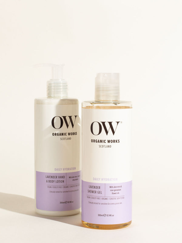 Organic Works Daily Hydration Lavender Body Duo- Clinically Tested for Sensitive & Eczema Prone Skin