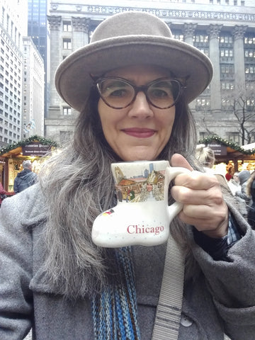 Natalia having a drink at Chicago's Christkindlmarket