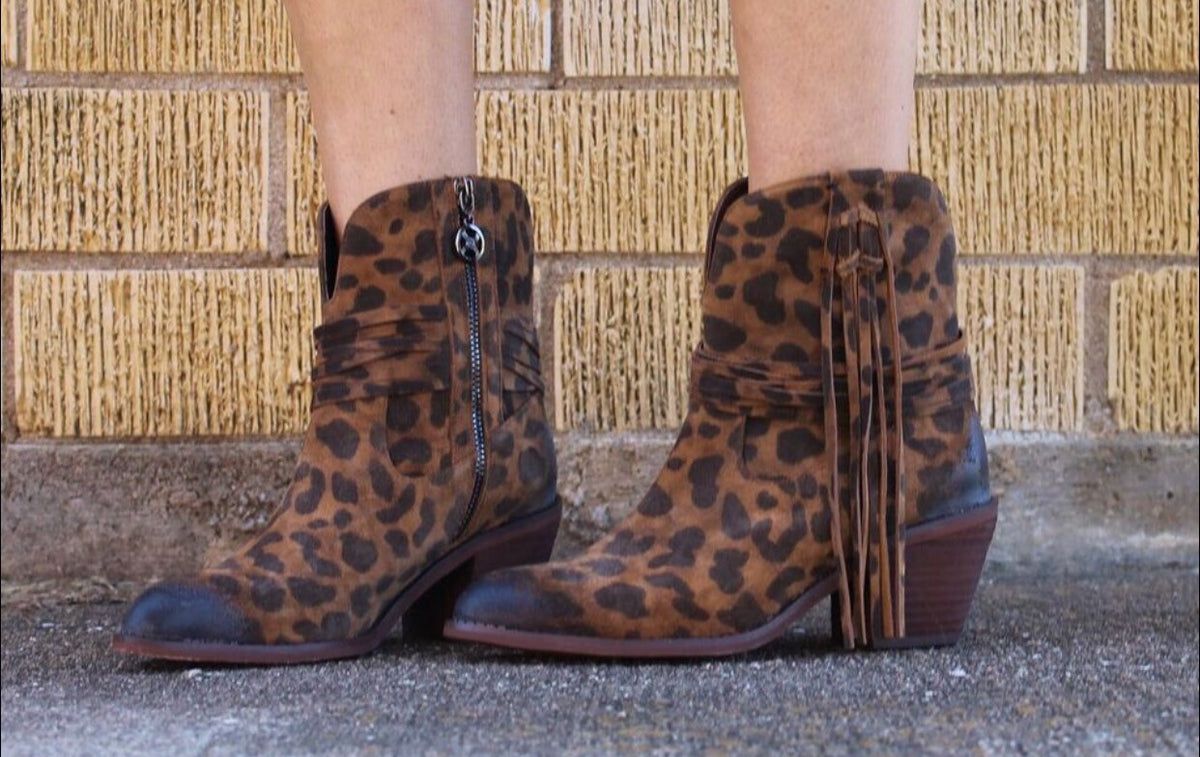 leopard fringe boots