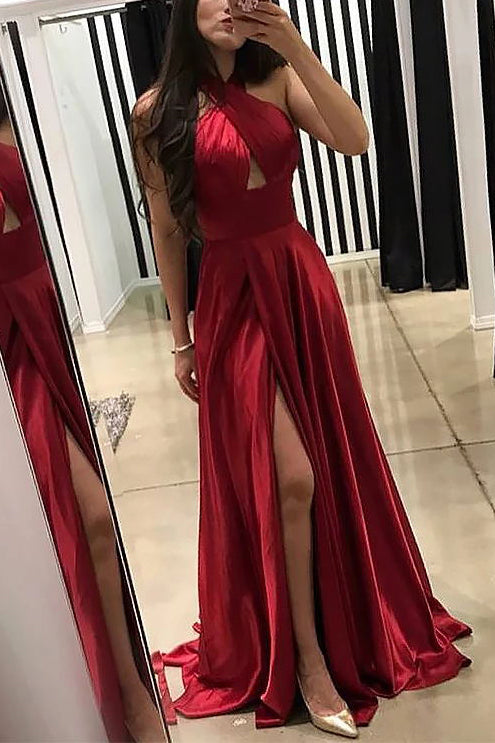 red sleeveless long dress