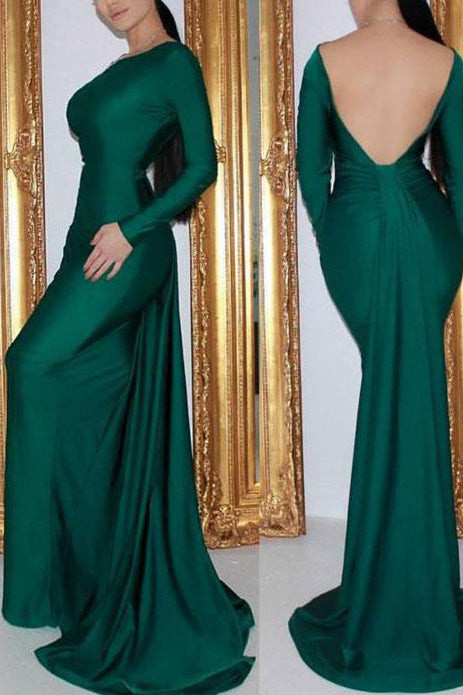 green silk backless dress