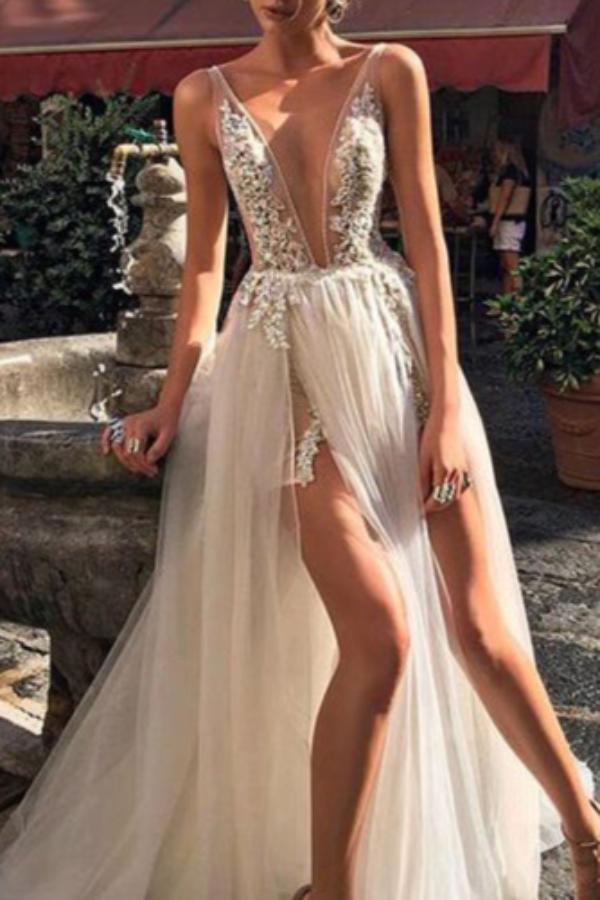 high slit evening dress