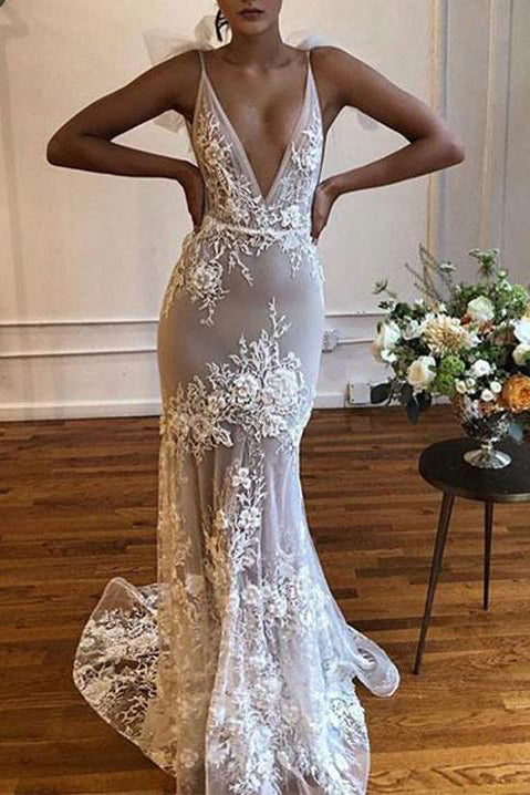 mermaid wedding dress spaghetti straps