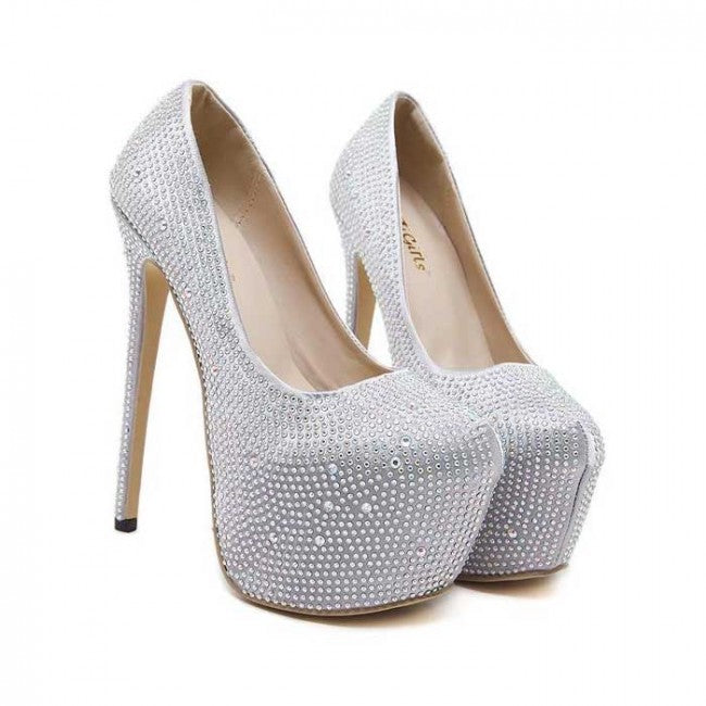 silver round toe heels