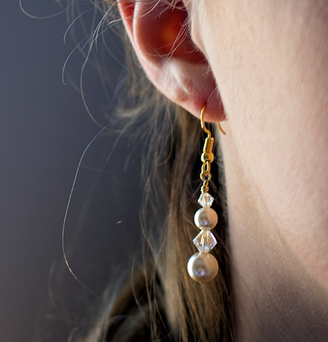 image of bridal earrings - ivory pearl and swarovski crystal drop