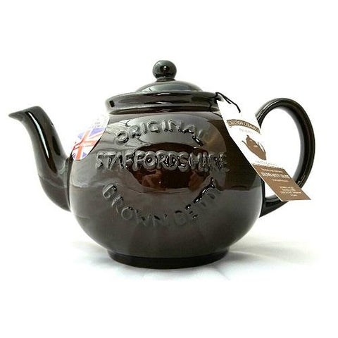 Brown Betty 8 Cup Teapot with Logo in Rockingham Brown by Cauldon Ceramics