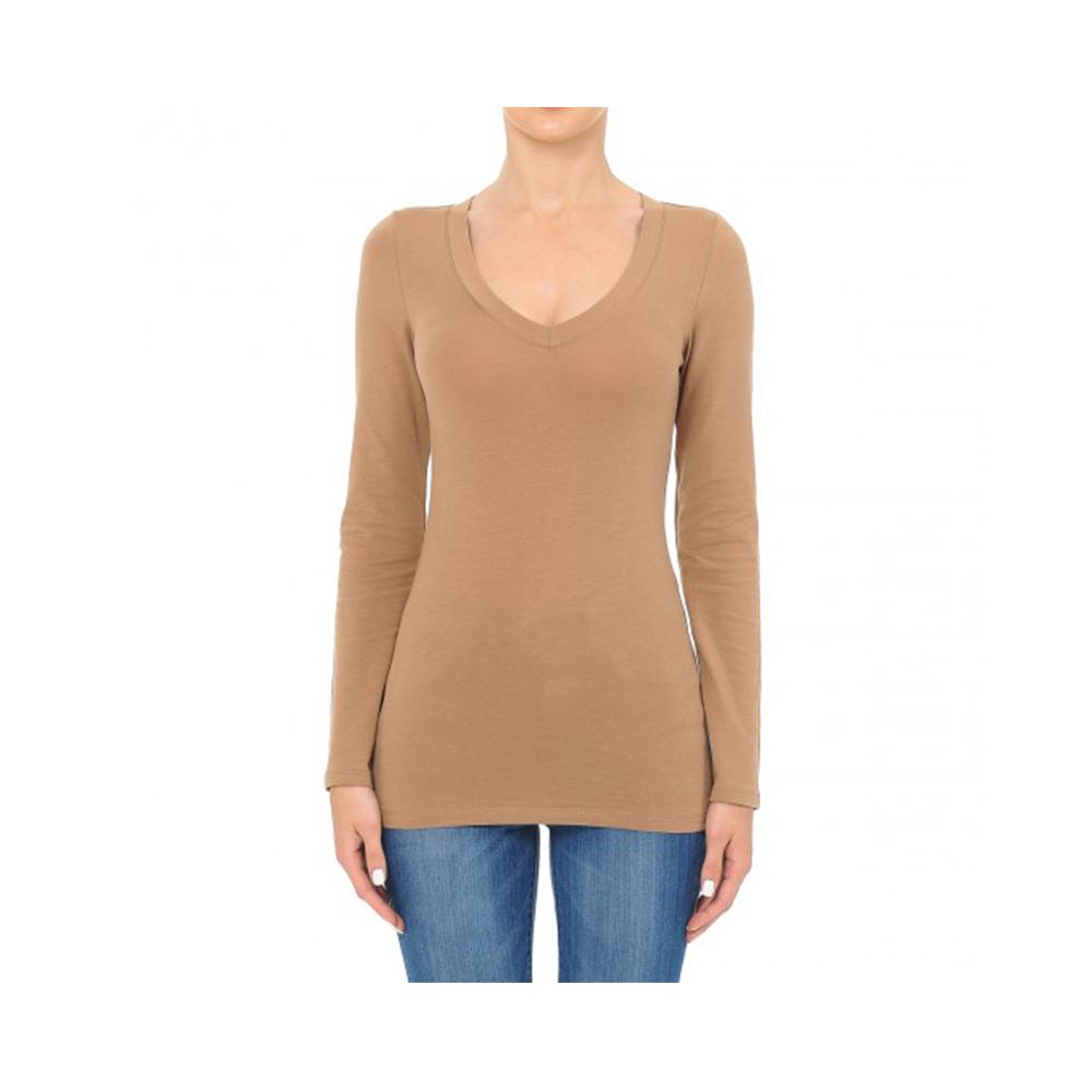 Aplaze V-Neck Long Sleeve Basic Top Camel 62900