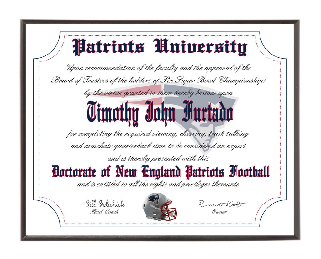 NEW ENGLAND PATROITS  MAN CAVE ~ CERTIFICATE ~ DIPLOMA  GREAT MUST HAVE   GIFT 