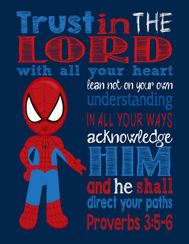Spiderman Christian Superhero Nursery Decor Art Print - Trust in the L
