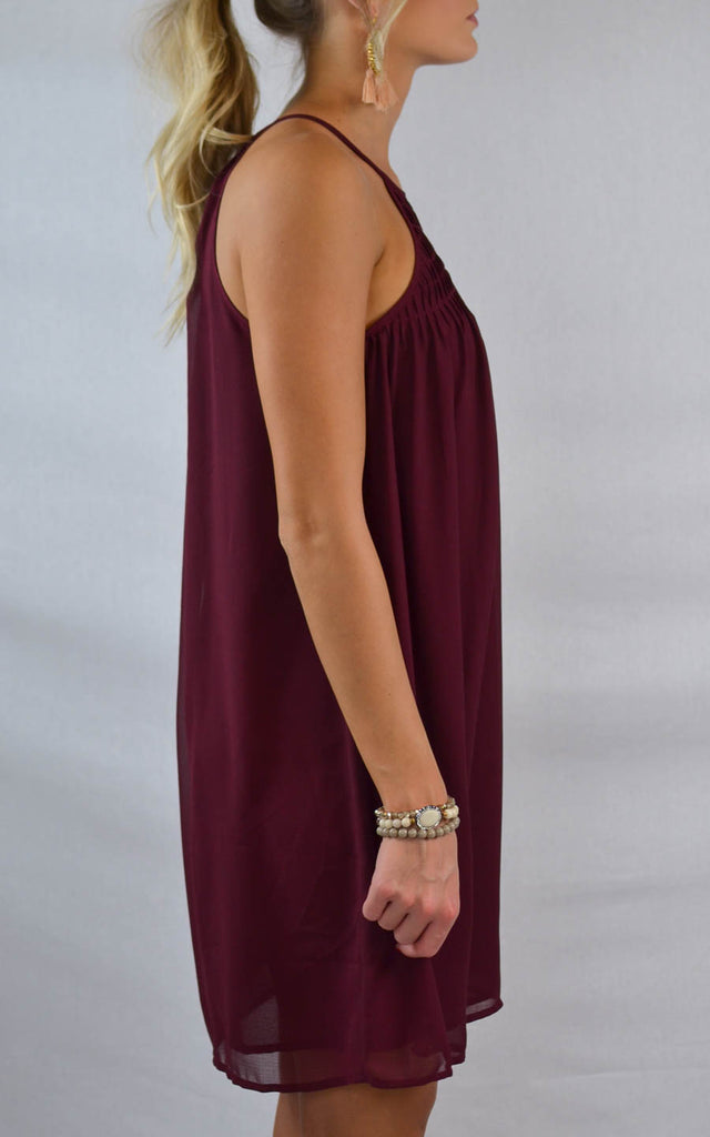 maroon shift dress