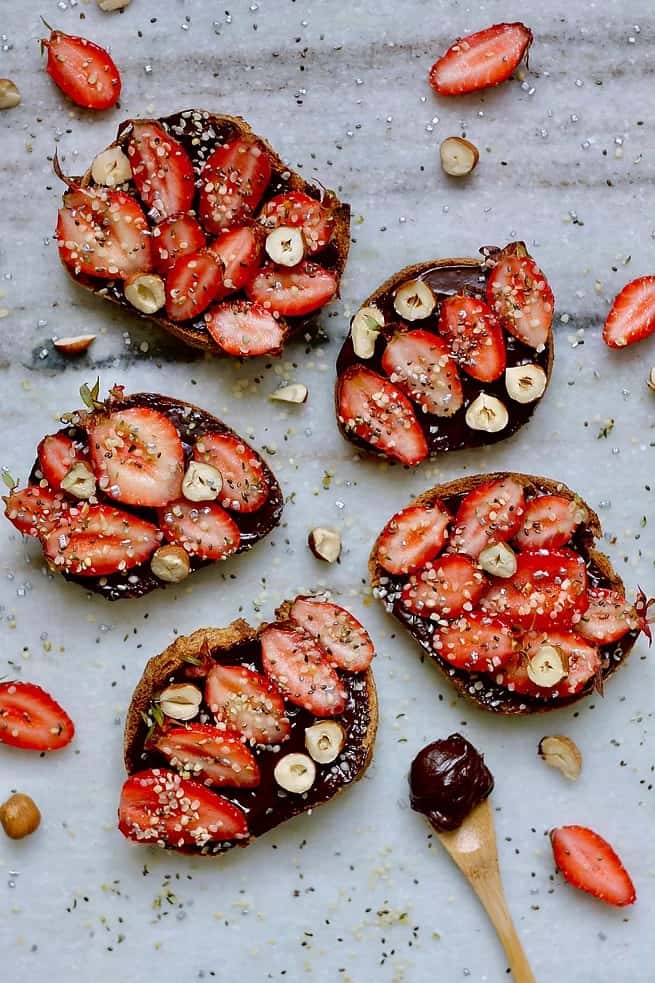Gourmet Chocolate Hazelnut and Strawberry Toast - Vegan Toast Topping Inspiration