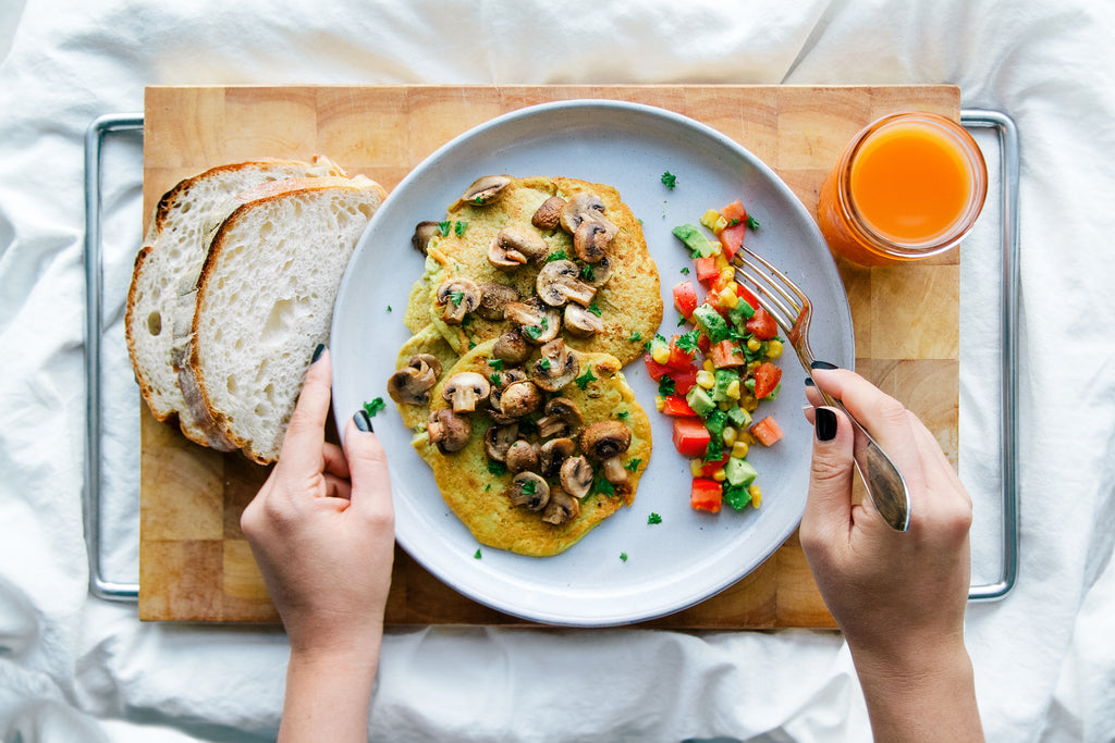 serving vegan omelette