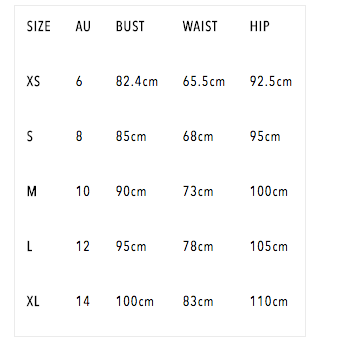 stevie may byron bay size guide
