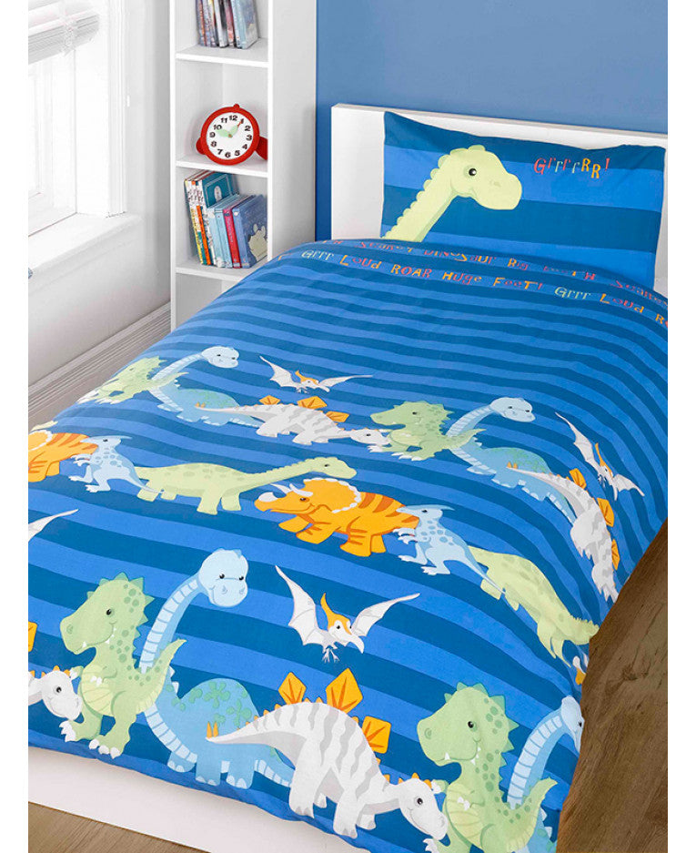Dinosaurs Blue Double Queen Duvet Cover Bedding Set