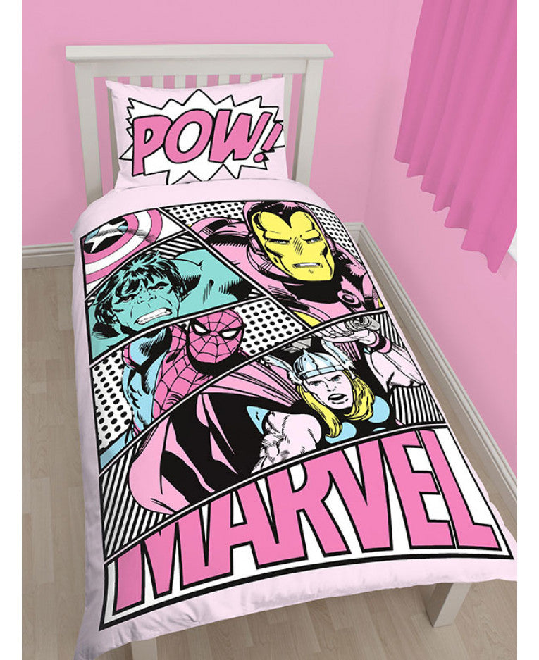 Marvel Comics Pink Pastels Single Duvet Cover And Pillowcase Set