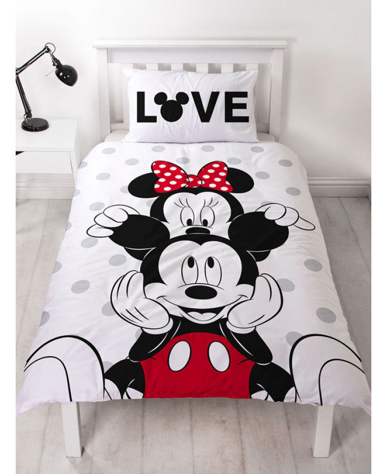 Mickey And Minnie Mouse Love Single Duvet Cover Set
