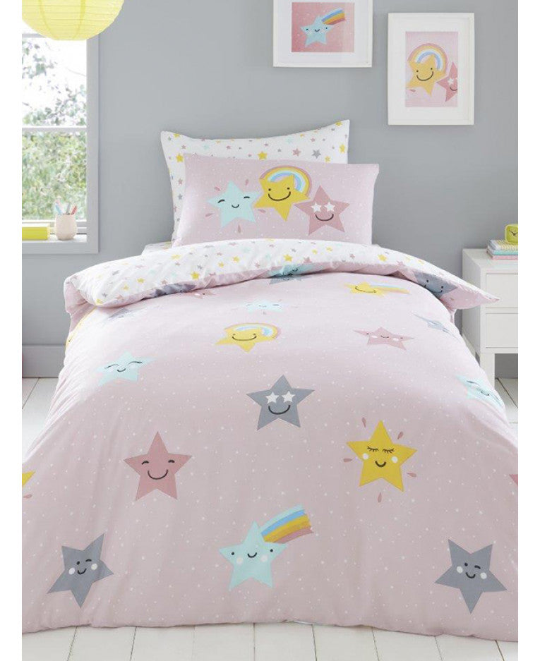 pink star single duvet cover