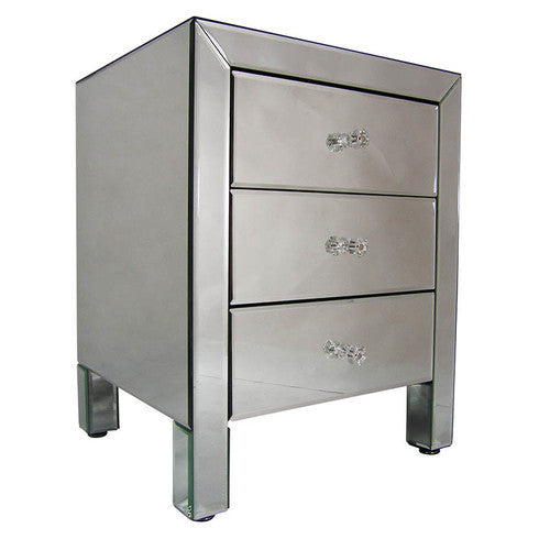 Large Mirrored Bedside Table Cabinet With 3 Drawers Chic Concept