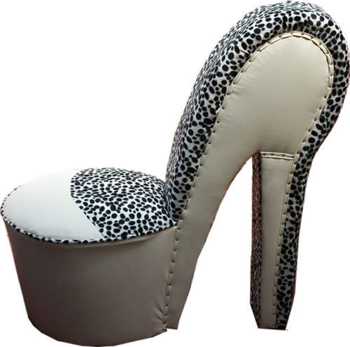 Bespoke White Leather Dalmation Stiletto Shoe Chair Chic Concept